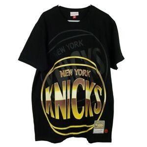New‎ York Knicks Mitchell & Ness NBA Large Thick Tee Shirt Gold Logo Black New